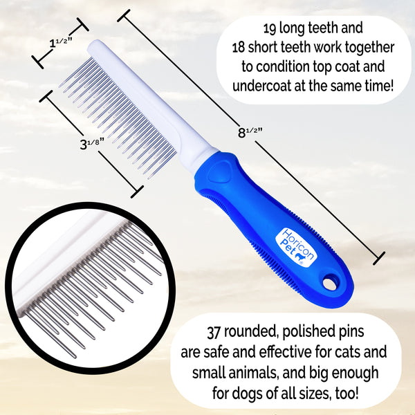 37 Pin Detangling Grooming Comb with Long & Short Stainless Steel Metal Teeth
