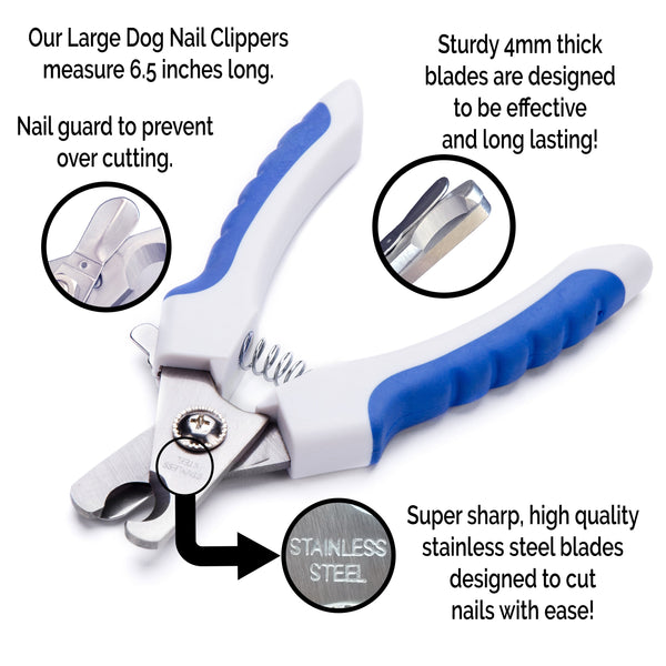 Professional Dog Nail Clippers with Safety Guard, Nail Buffing Pad, & Trimming Scissors